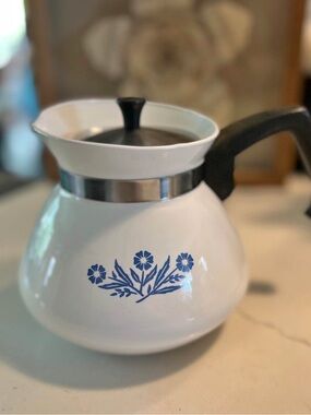 Corning Ware Blue Cornflower Stovetop Coffee Tea Pot Vintage